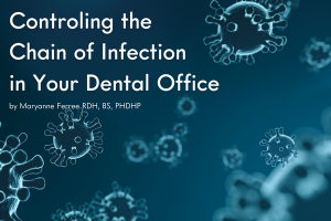 Virus background with text: Controling the Chain of Infection in Your Dental Office