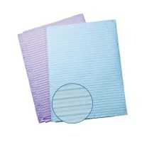 A purple and blue maxi-bib patient bibs.