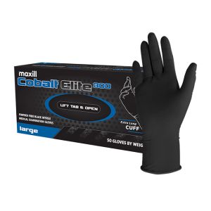 Cobalt Elite 300 - Powder Free Black Nitrile Medical Examination Gloves - Extra Long Cuff --CLEARANCE--
