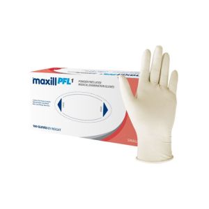 Box of small maxill PFL1 powder free latex gloves.