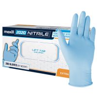 Box of 200 extra large blue maxill Nitrile 2020 powder free nitrile medical examination gloves.
