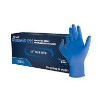 Box of large Cobalt 911 powder free Nitrile medical examination gloves.