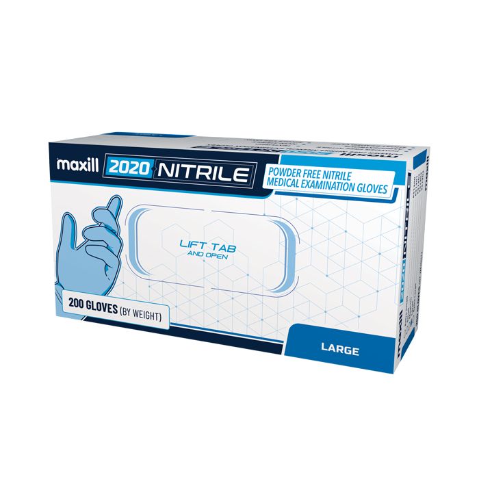Bo of maxill Nitrile 2020 Powder Free Nitrile Medical Examination Gloves - size large.