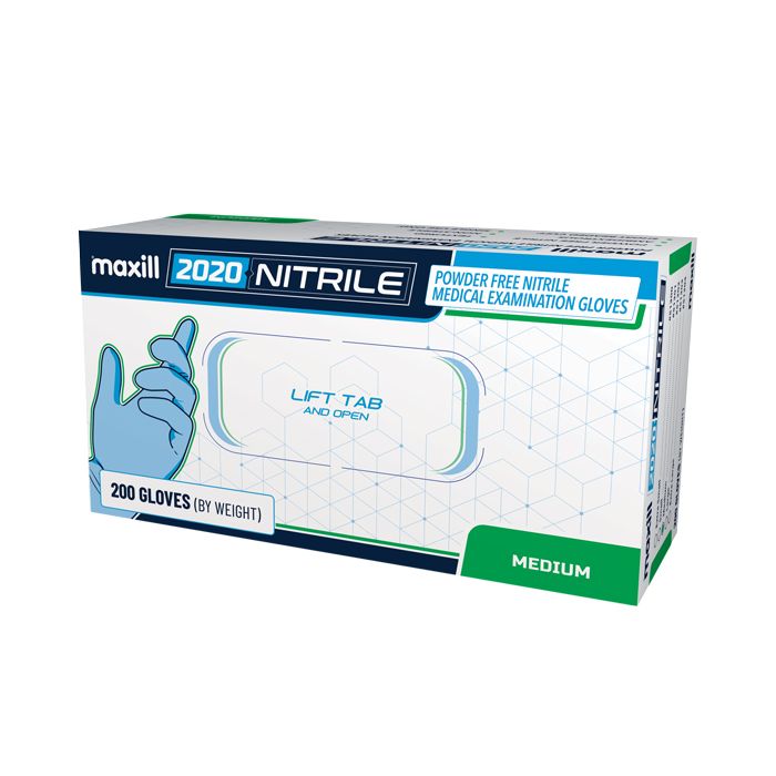Box of maxill Nitrile 2020 Powder Free Nitrile Medical Examination Gloves - size medium
