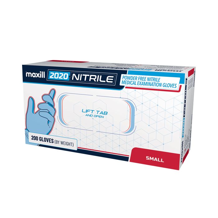 Box of maxill Nitrile 2020 Powder Free Nitrile Medical Examination Gloves - size small