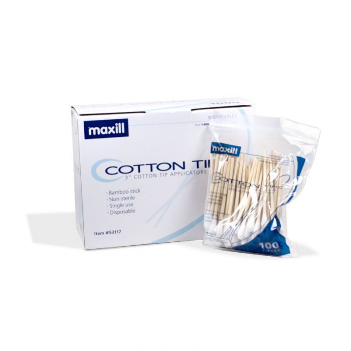 Box and bag of 3" maxill Cotton Tip Applicators