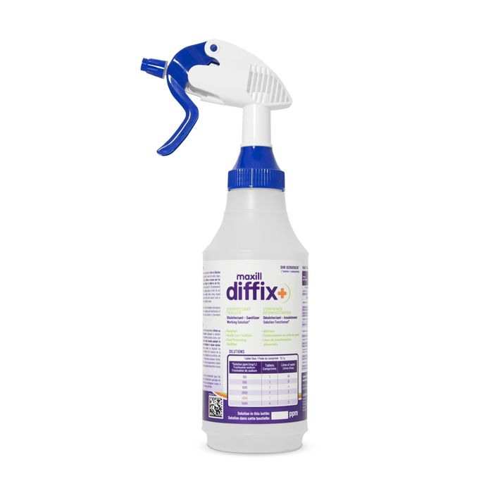 maxill diffix disinfectant tablets spray bottle.