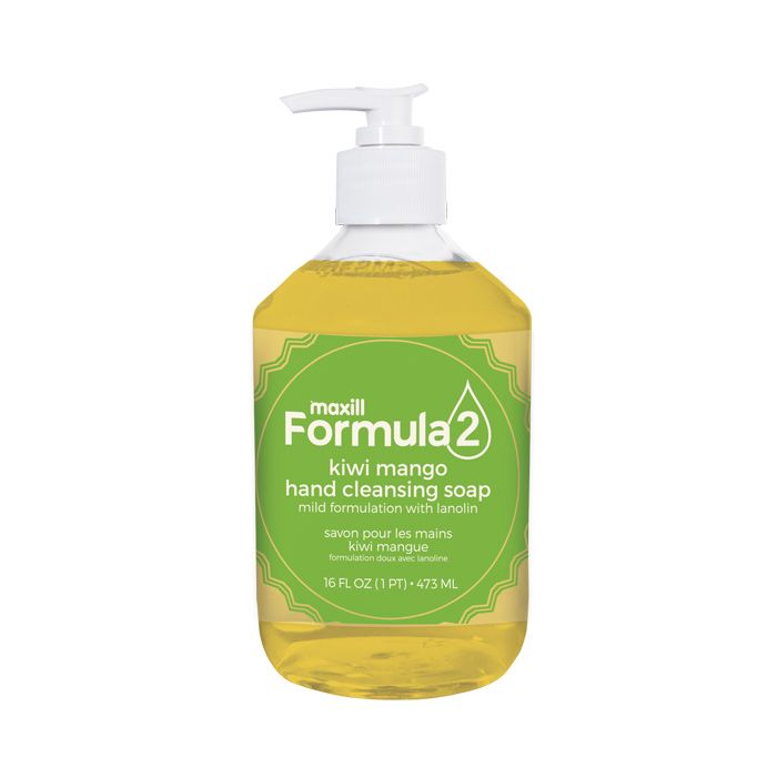 Bottle of maxill Formula 2 kiwi mango mild hand cleansing soap.