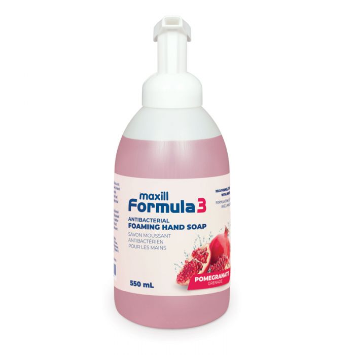 maxill Formula 3 foaming antibacterial hand soap pump bottle Pomegranate Scented