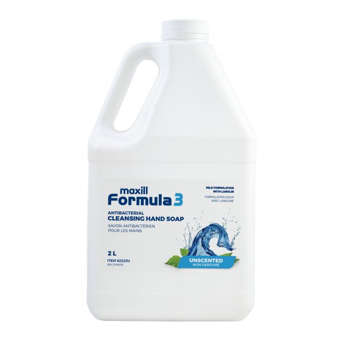 maxill Formula 3 antibacterial hand soap refill jug.