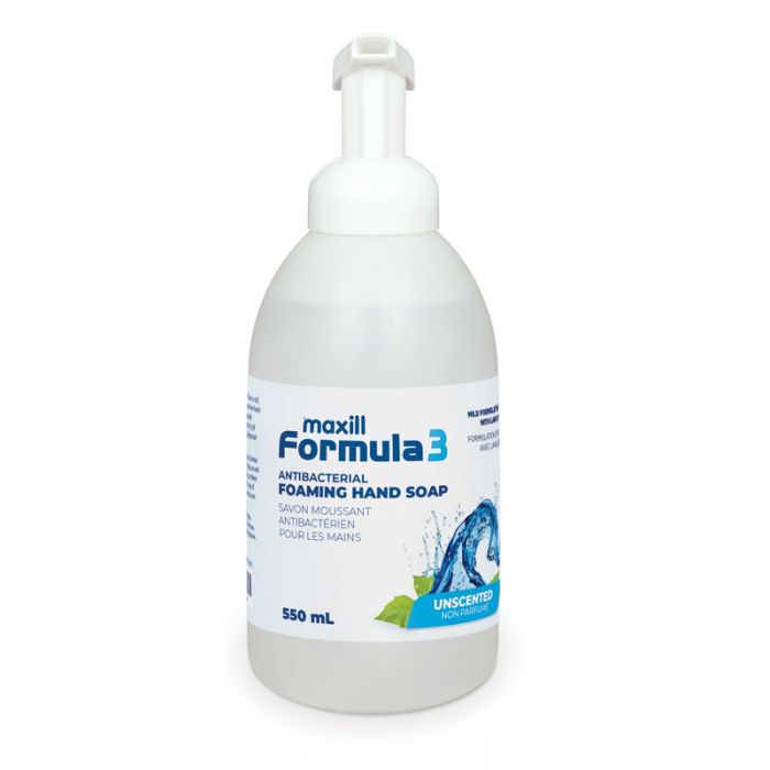 maxill Formula 3 foaming antibacterial hand soap pump bottle Unscented and Clear