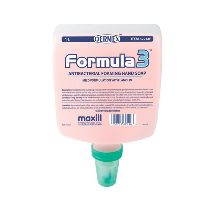 maxill Formula 3 foaming antibacterial hand soap 1L dispenser insert refill pomegranate scented