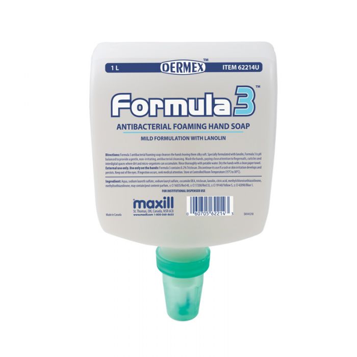 maxill Formula 3 foaming antibacterial hand soap 1L dispenser insert refill unscented and clear