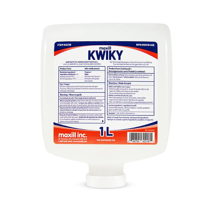 KWIKY Antiseptic Hand Sanitizer Gel - 1 L Dispenser Insert