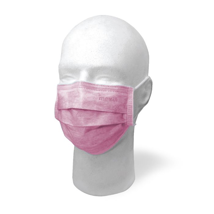 Pink maxill Earloop Procedural mask on mannequin head.