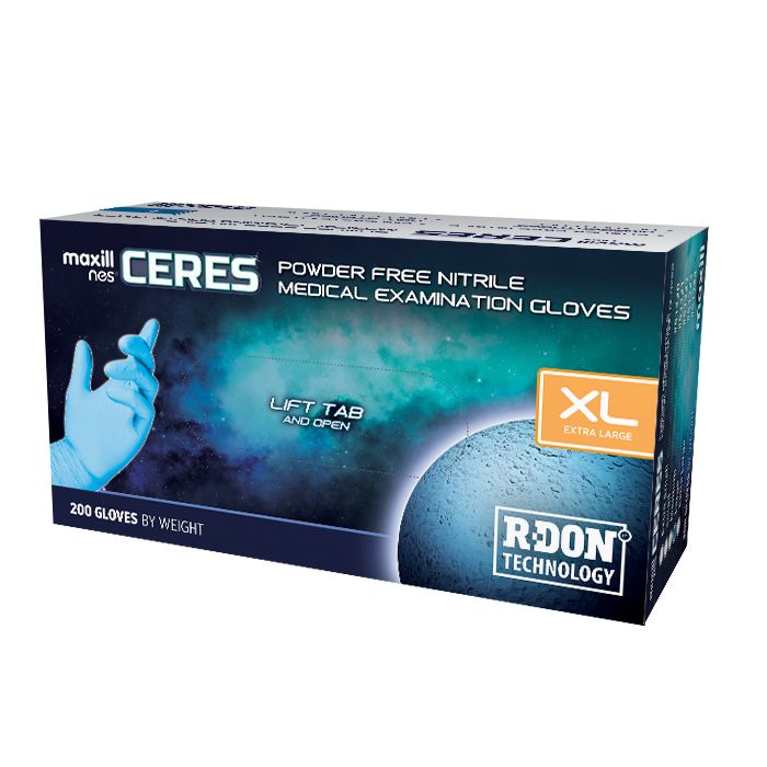 Box of extra large maxill nes CERES Powder Free Nitrile Medical Examination Gloves