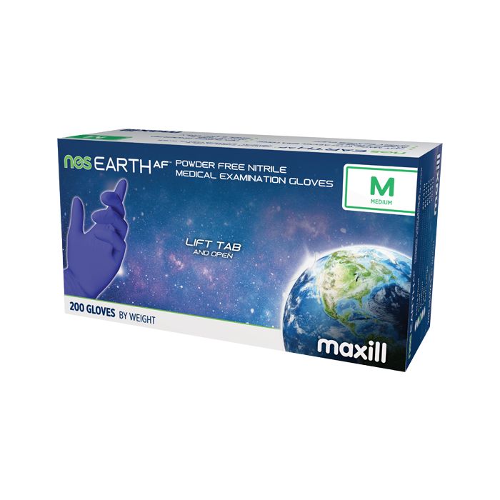 Box of medium maxill nes EARTH AF Powder Free Nitrile Medical Examination Gloves