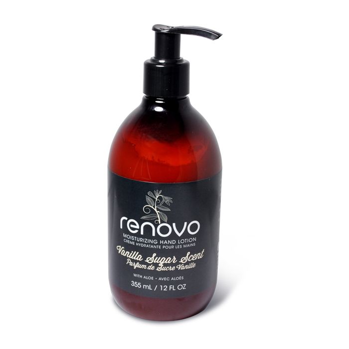 355ML bottle of maxill renovo vanilla scented hand moisturizer.