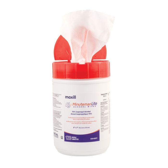 Container of tb Minuteman Lite 70% Isopropyl Alcohol Wipes.