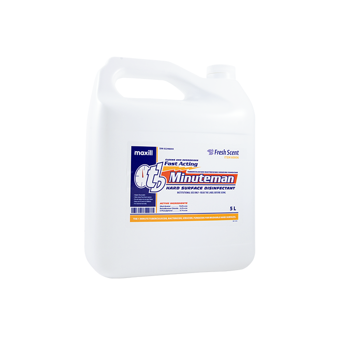 5L jug of tb Minuteman scented hard surface disinfectant liquid.