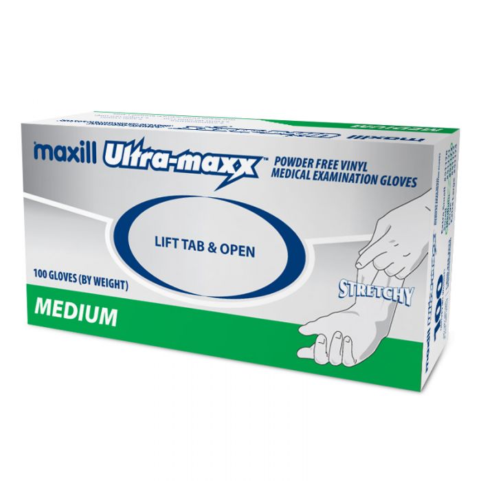 Box of medium maxill Ultra-maxx Stretchy vinyl gloves
