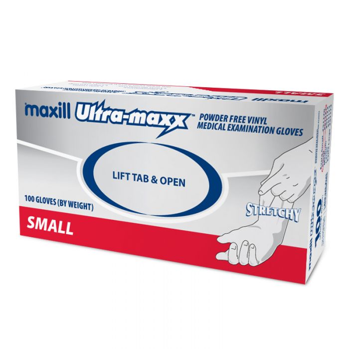 Box of small maxill Ultra-maxx Stretchy vinyl gloves