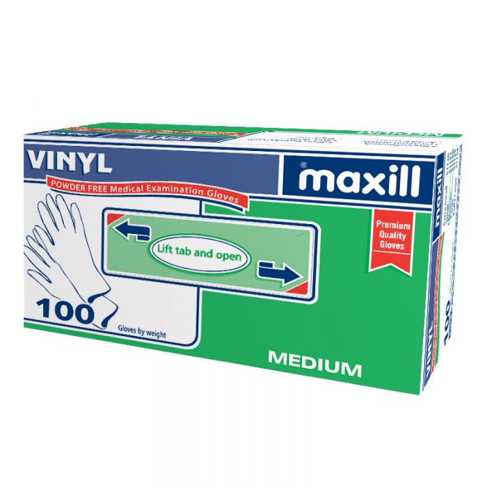 Box of medium maxill vinyl gloves