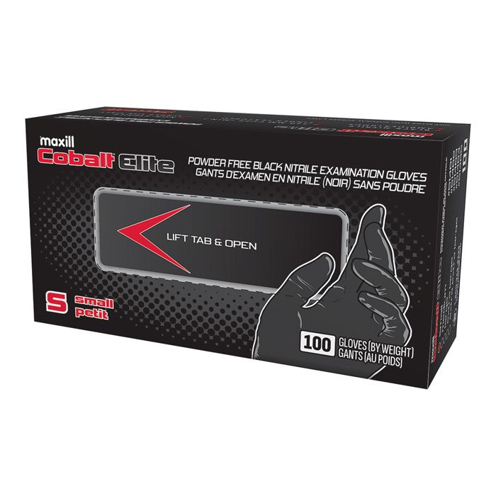 Box of small Cobalt Elite black nitrile gloves