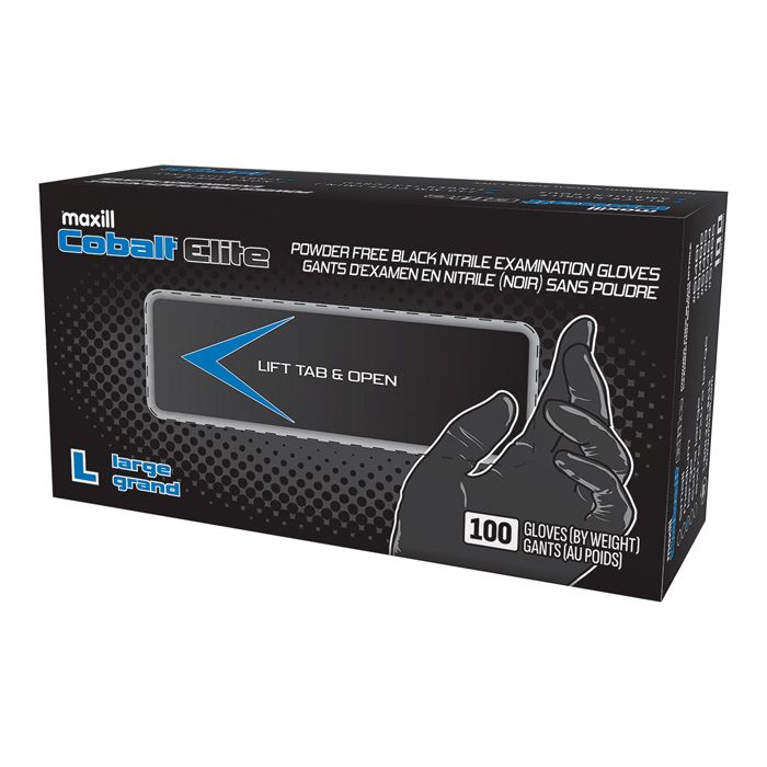 Box of large Cobalt Elite Black Nitrile Gloves