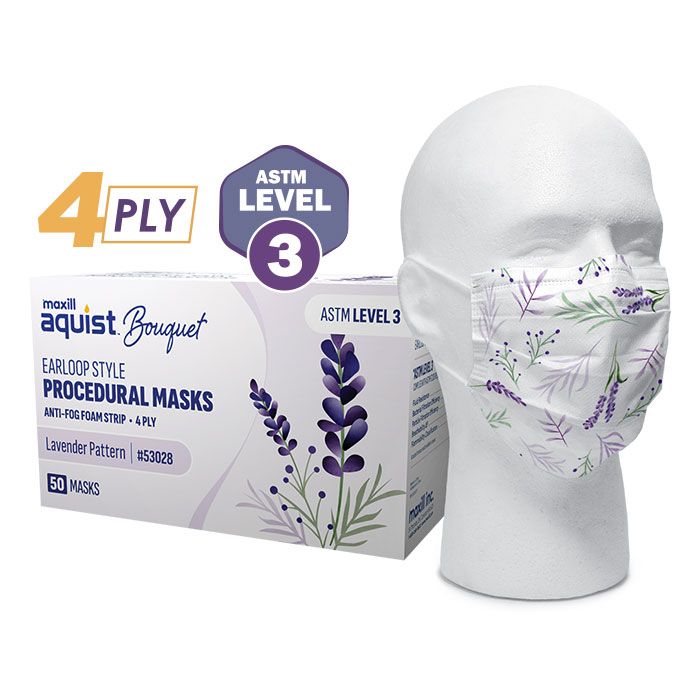 maxill aquist Bouquet Earloop Style Procedural Masks - Lavender Pattern