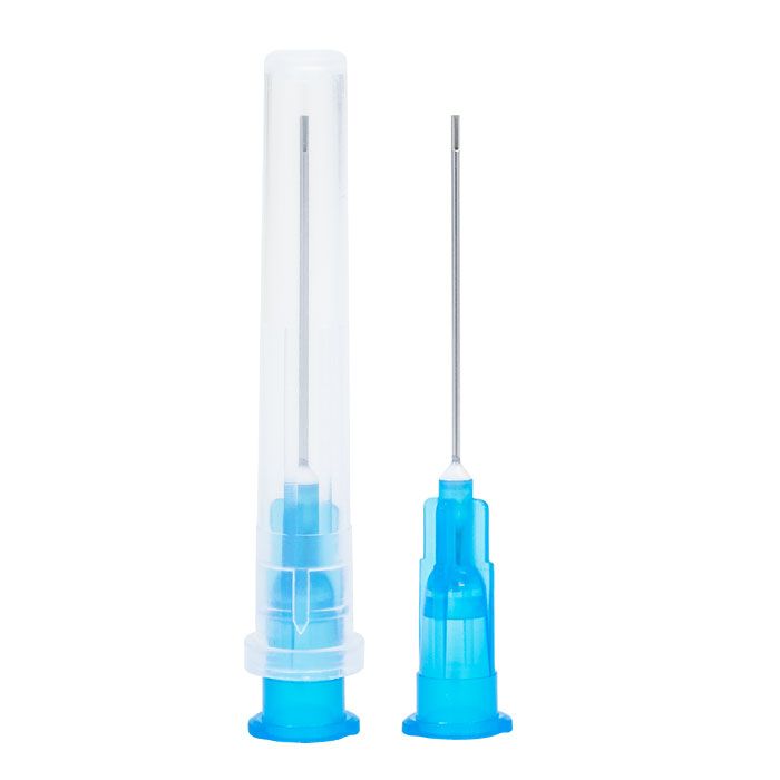 Luer Lock Straight with Slotted End Irrigating Tip - 23 Gauge Blue