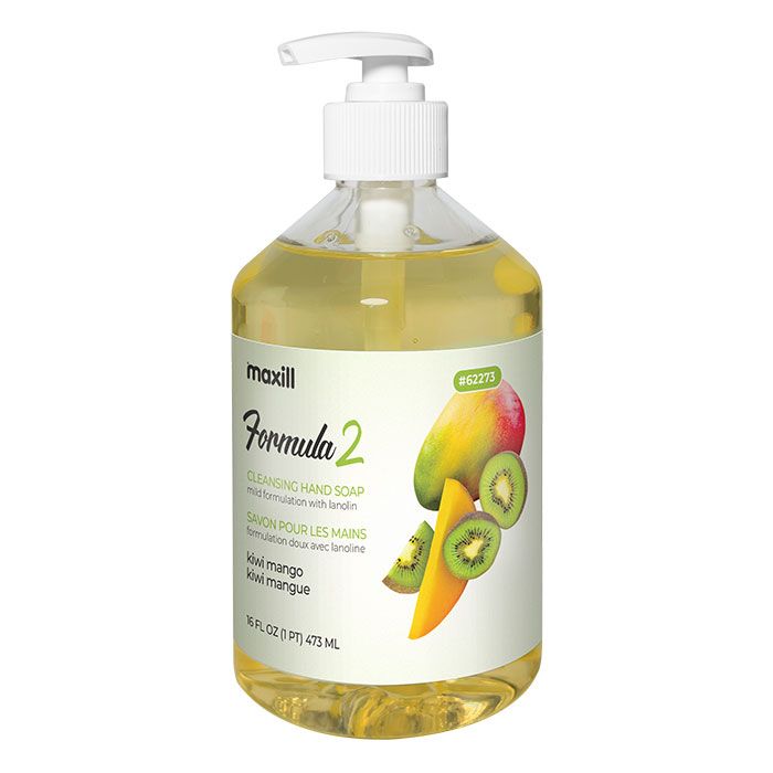 Bottle of maxill Formula 2 kiwi mango mild hand cleansing soap.