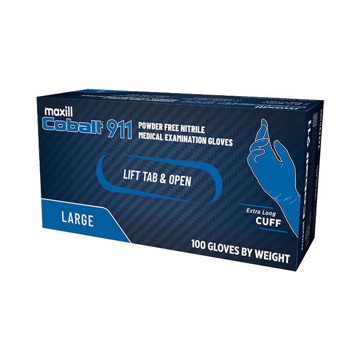 Cobalt 911 Powder Free Nitrile Medical Examination Gloves - Large