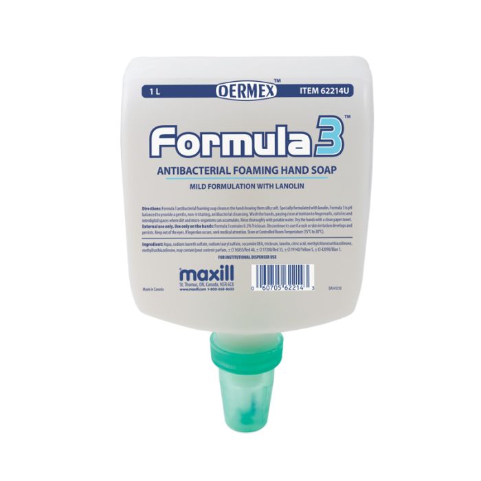 maxill Formula 3 foaming antibacterial hand soap 1L dispenser insert refill unscented and clear