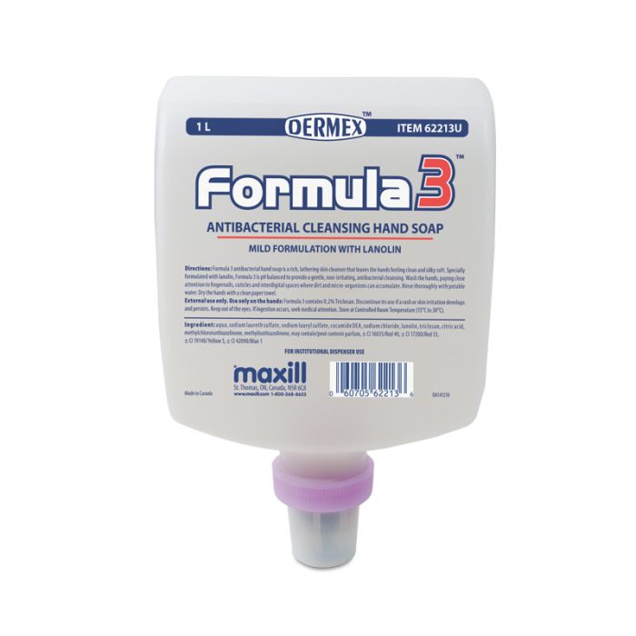 maxill Formula 3 unscented and colour free antibacterial hand soap dispenser insert refill