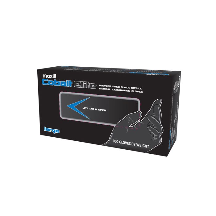 Box of large Cobalt Elite Black Nitrile Gloves