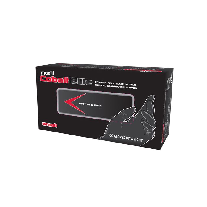 Box of small Cobalt Elite black nitrile gloves