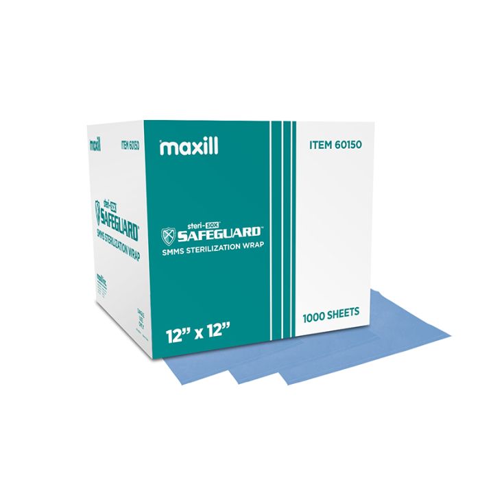 Box of steri-sox safeguard SMMS sterilization wraps, and 3 sterilization sheets.