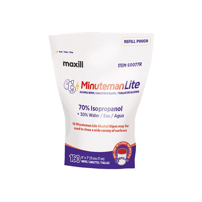 Refill bag of 160 tb Minuteman Lite 70% Isopropyl Alcohol Wipes