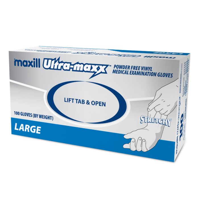 Box of medium maxill Ultra-maxx Stretchy vinyl gloves