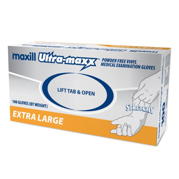 Box of extra large maxill Ultra-maxx Stretchy vinyl gloves