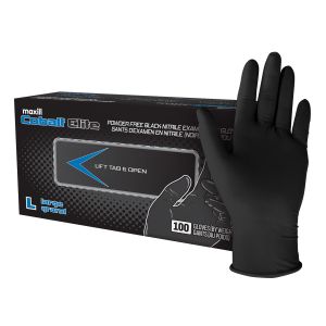 Box of large Cobalt Elite Black Nitrile Gloves