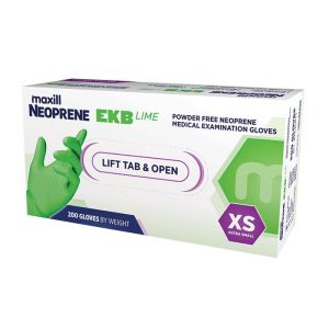 maxill Neoprene EKB Lime - Powder Free Neoprene Medical Examination Gloves - Extra Small --CLEARANCE--