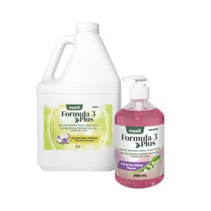 maxill Formula 3 antibacterial soap refill jug, four maxill Formula 3 antibacterial soap pump bottles, four maxill Formula 3 antibacterial soap dispenser insert refills