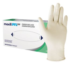 Box of maxill PFL200 powder free latex gloves