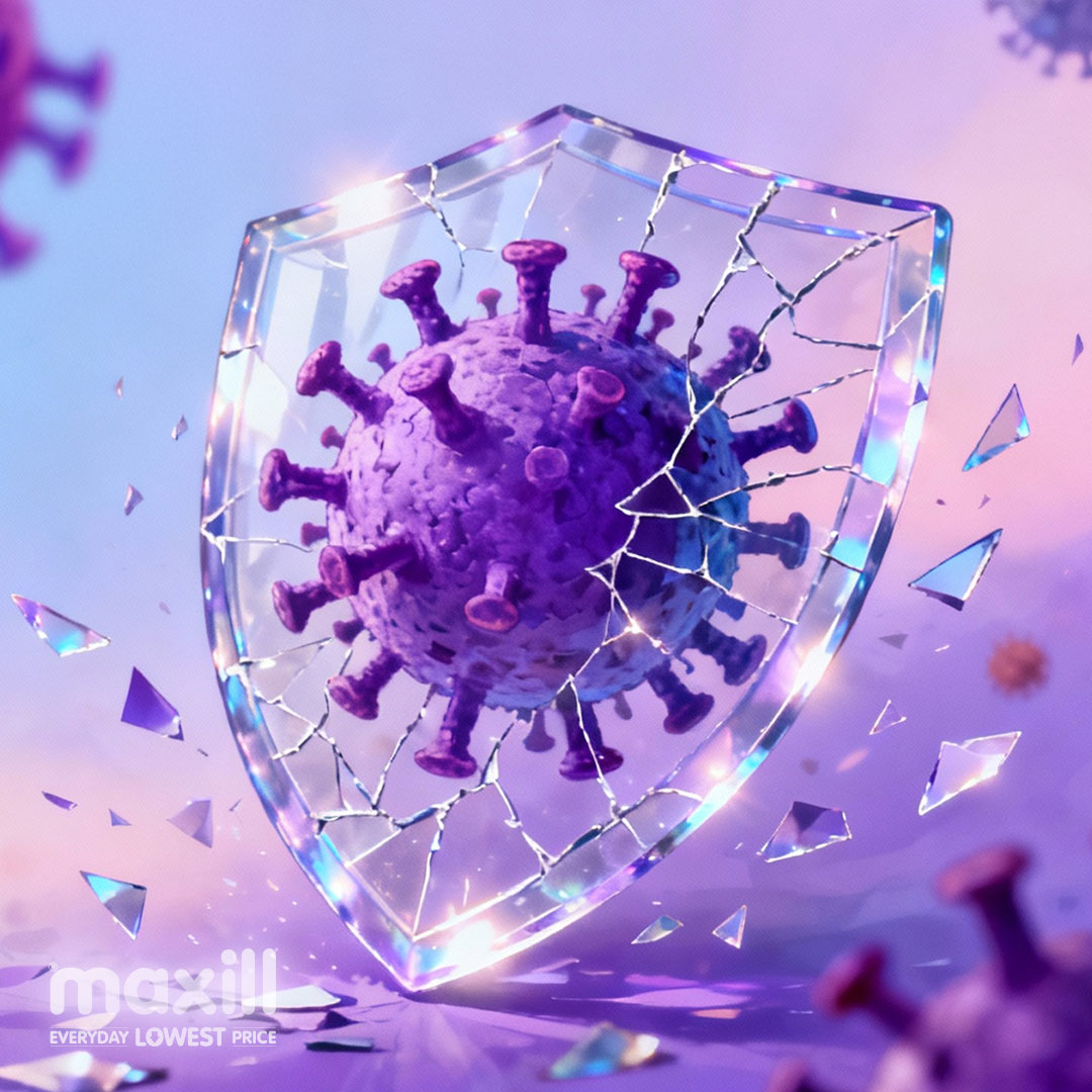 Virus with a clear shield being shattered in front of it