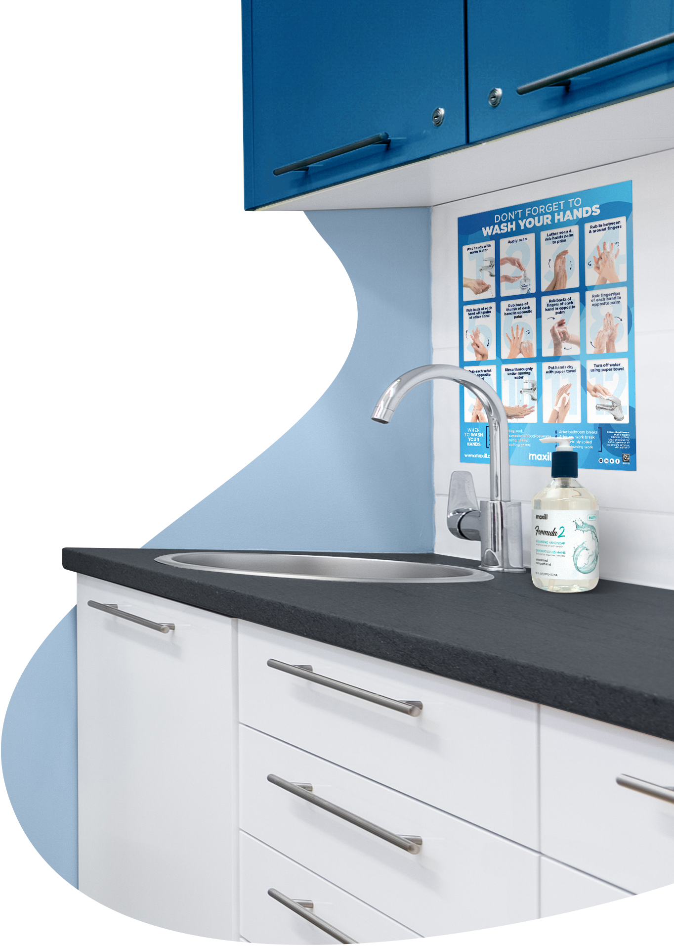 Sink with handwashing poster